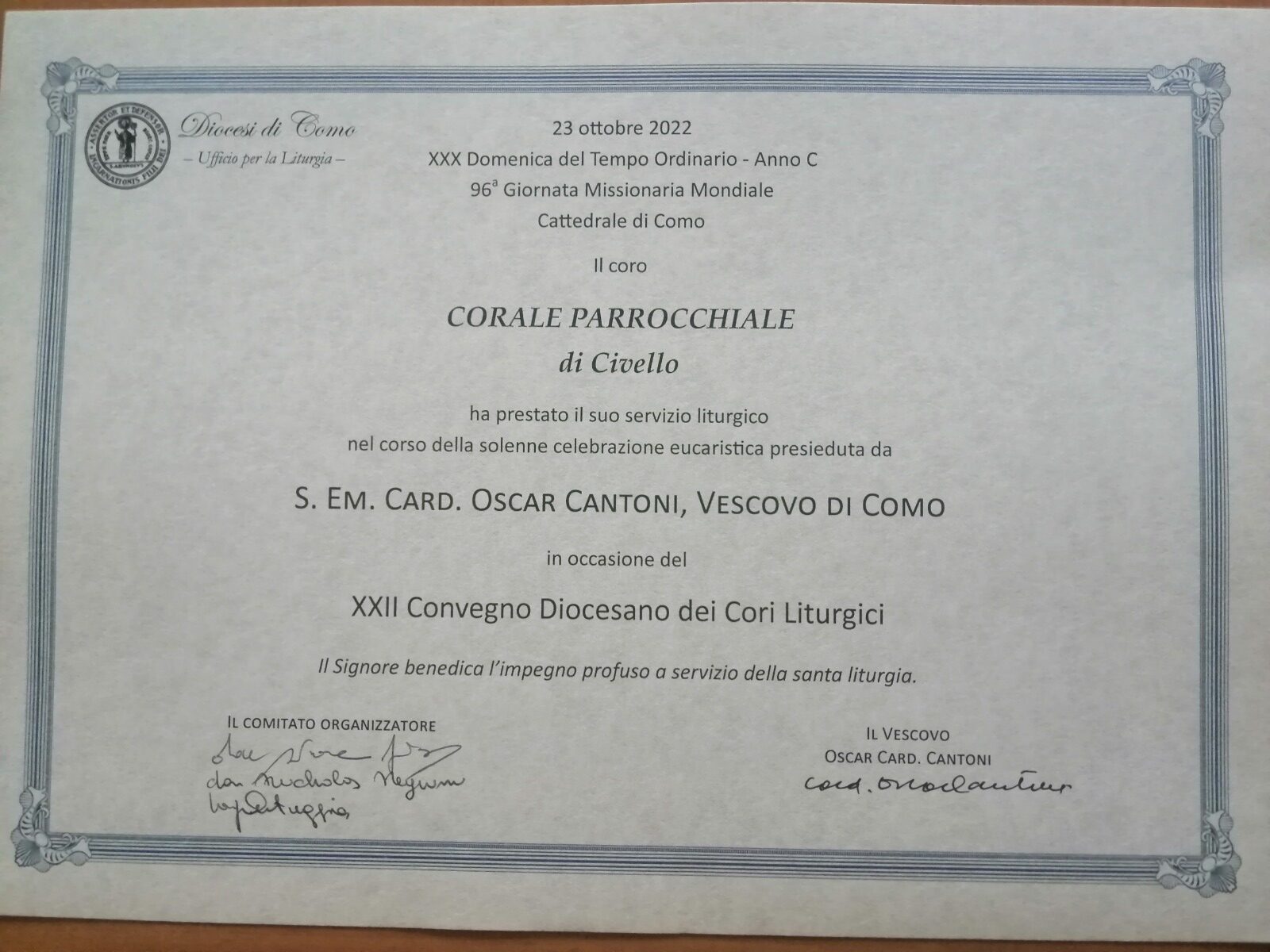 XXII convegno - Attestato partecipazione