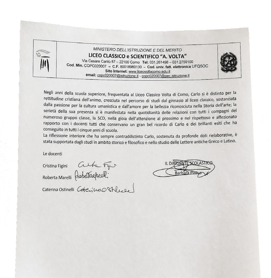 Pagella Liceo Classico Volta